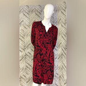 Women’s luxology knee length V-neck dress size 12, black and red roll up sleeves